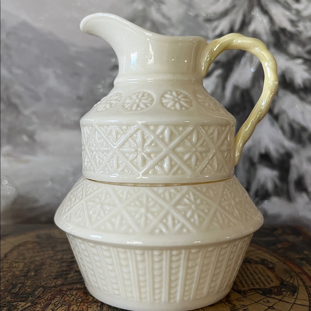Vintage Belleek Ireland Creamer & Sugar Set | Embossed Basketweave Creamware